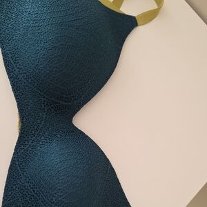 Teal Textured Bra with Yellow Straps